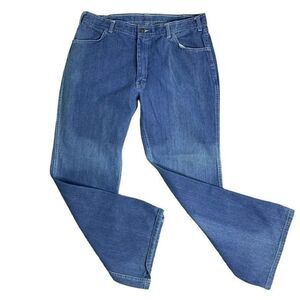 Vintage 70s Branded Lion Denim Jeans 32 Med Wash Boot Cut Flare Pockets